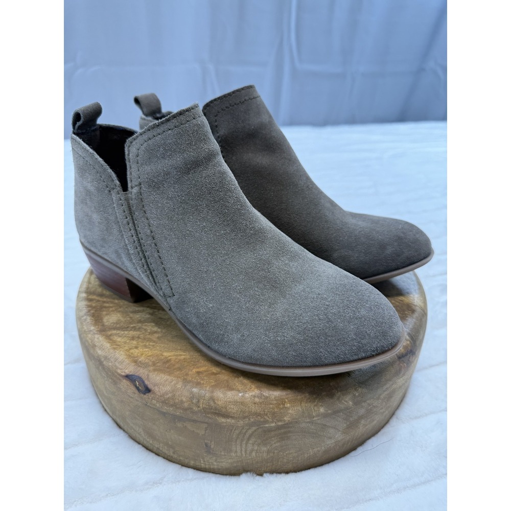 Diba Ankle Booties Women 8 Gray Suede Side Zip Low Block Heel